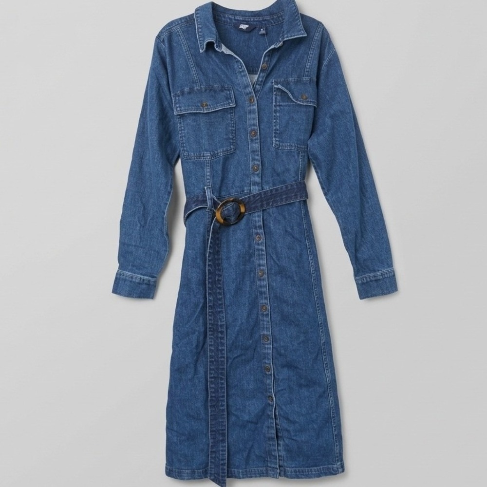 Lands End 1X NWT Denim Shirt Dress Long Sleeve Belted Midi Western Americana
